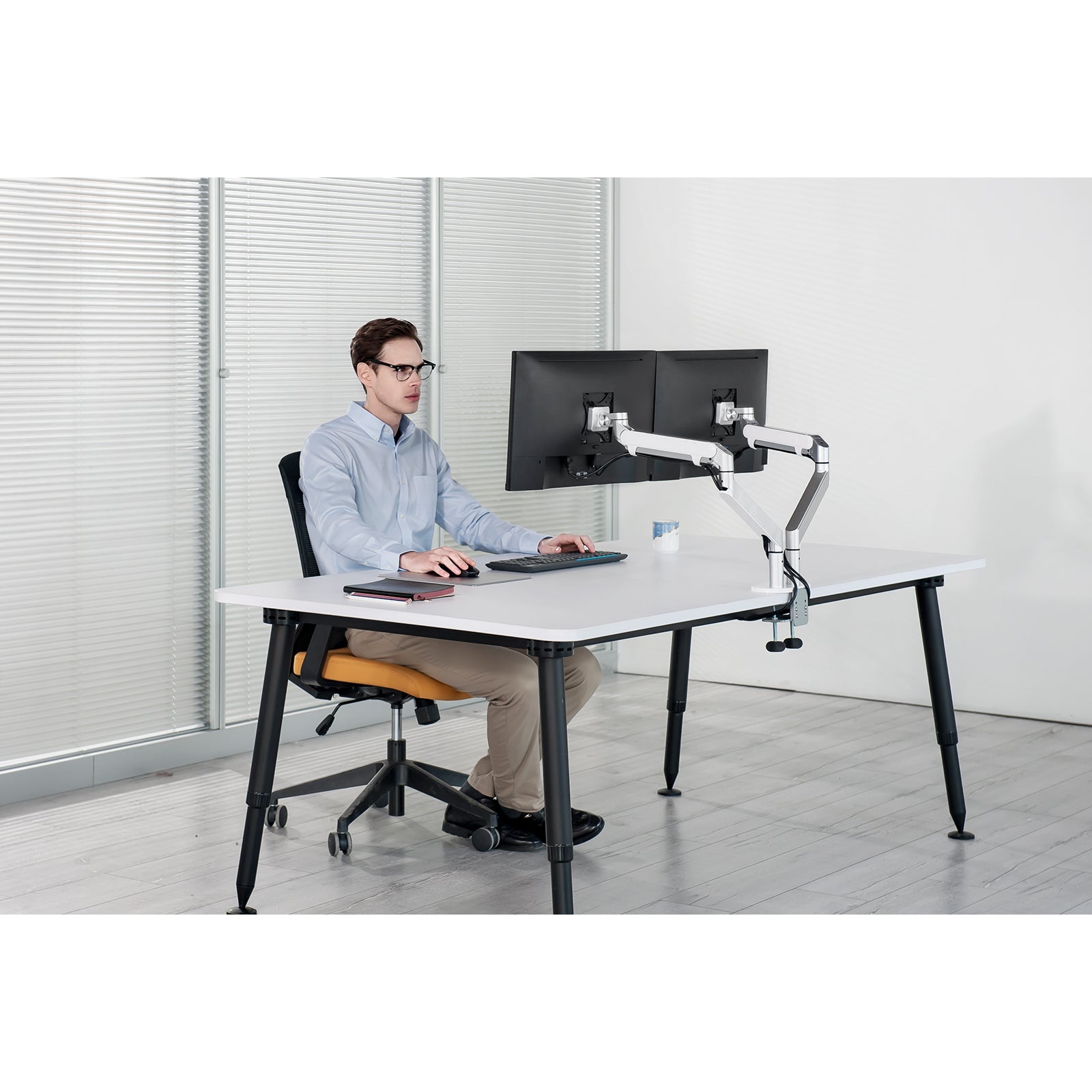 650119 13-32 Articulating Dual Arm Monitor Laptop Desk Mount Bracket -  Equip